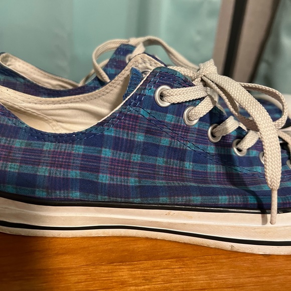 Converse All Star Blue plaid low top sneakers men’s size 10.5- GUC - Picture 5 of 11